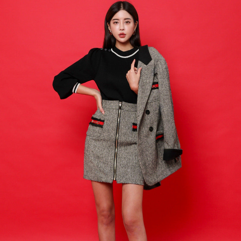 The New Product Is Thin Woolen Coat And Waist Skirt Two-piece Suit