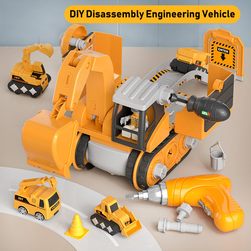 Disassembly And Assembly 4 In One Deformation Scene Engineering Vehicle Sliding Track Crane Excavator Toy