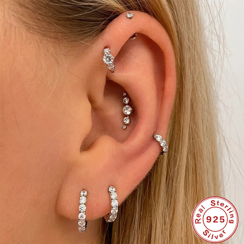 S925 Sterling Silver Cartilage Piercing Zircon With Diamond Earrings