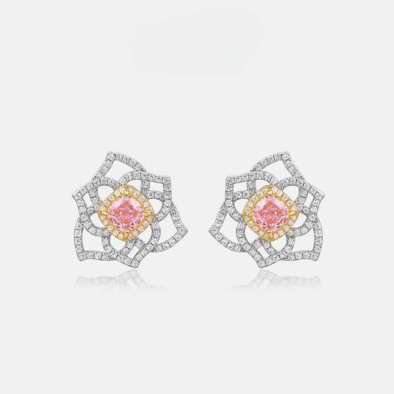 Women's S925 Silver Hexagonal Pollen High Carbon Rhinestone Gem Earrings