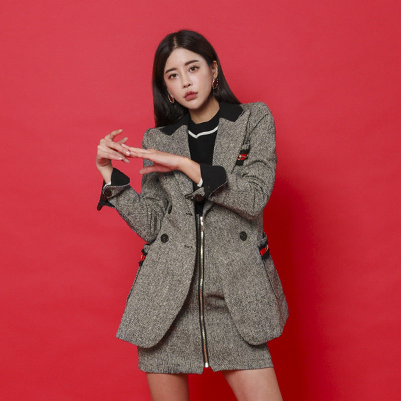 The New Product Is Thin Woolen Coat And Waist Skirt Two-piece Suit