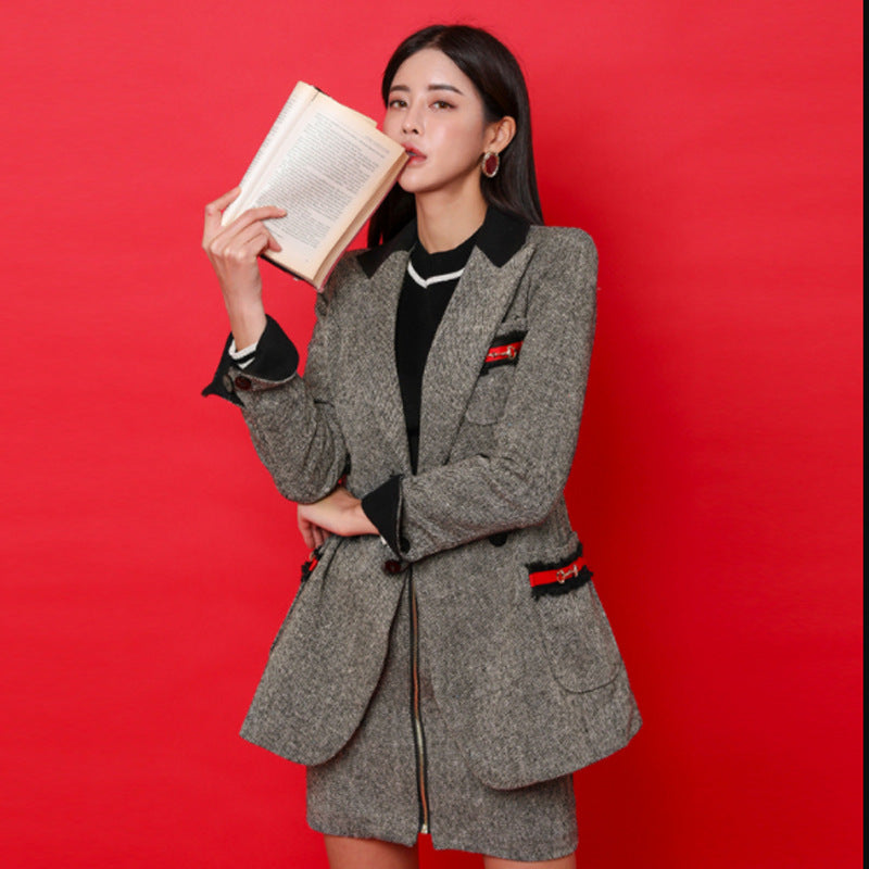 The New Product Is Thin Woolen Coat And Waist Skirt Two-piece Suit