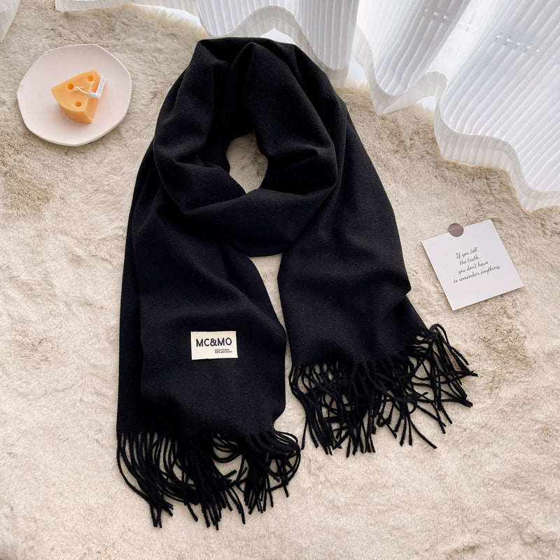 Cashmere Scarf Feels Solid Color Fringed Shawl Long Paragraph Couple Warm Imitation Cashmere Scarf Versatile Monochrome Shawl