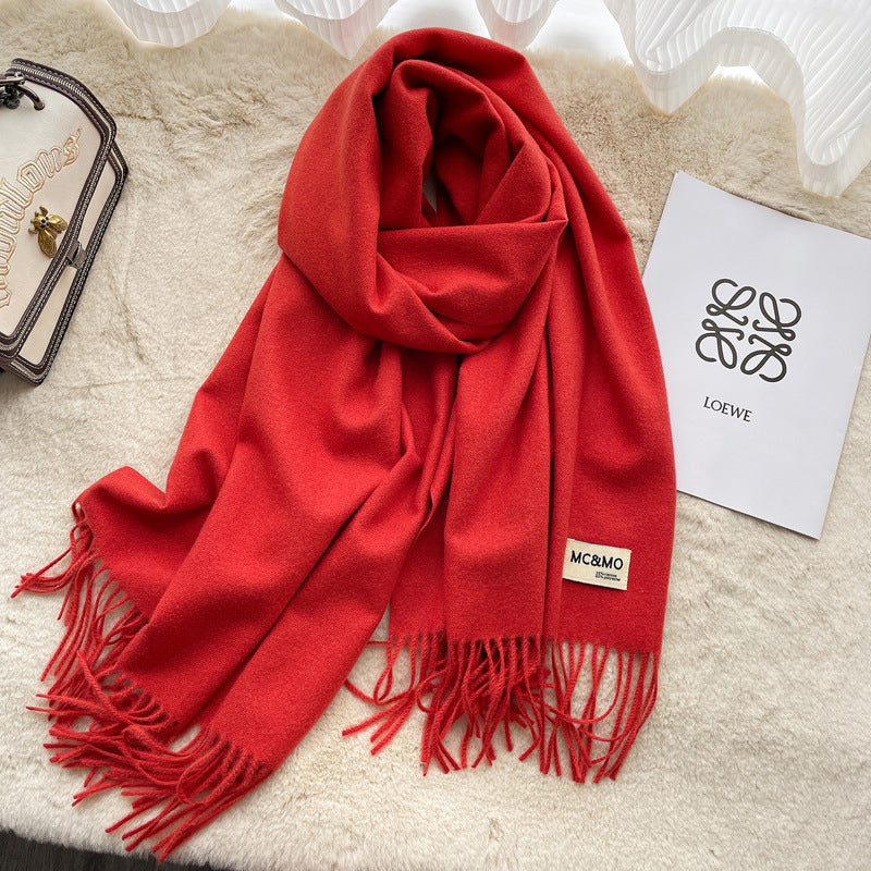 Cashmere Scarf Feels Solid Color Fringed Shawl Long Paragraph Couple Warm Imitation Cashmere Scarf Versatile Monochrome Shawl