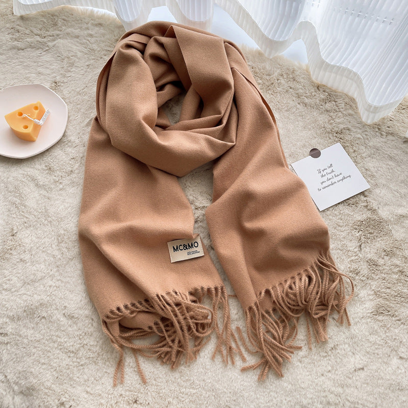 Cashmere Scarf Feels Solid Color Fringed Shawl Long Paragraph Couple Warm Imitation Cashmere Scarf Versatile Monochrome Shawl