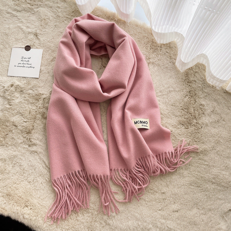 Cashmere Scarf Feels Solid Color Fringed Shawl Long Paragraph Couple Warm Imitation Cashmere Scarf Versatile Monochrome Shawl