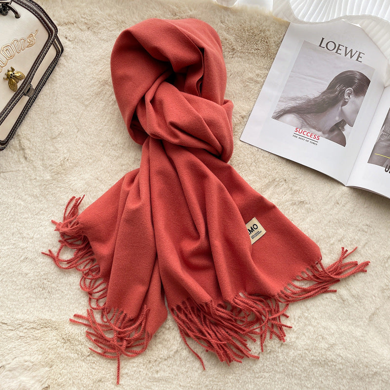 Cashmere Scarf Feels Solid Color Fringed Shawl Long Paragraph Couple Warm Imitation Cashmere Scarf Versatile Monochrome Shawl