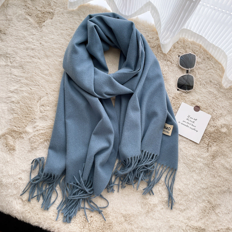 Cashmere Scarf Feels Solid Color Fringed Shawl Long Paragraph Couple Warm Imitation Cashmere Scarf Versatile Monochrome Shawl