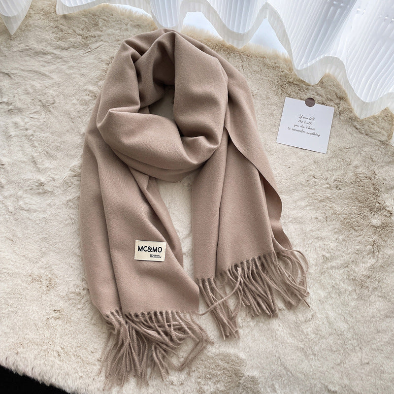 Cashmere Scarf Feels Solid Color Fringed Shawl Long Paragraph Couple Warm Imitation Cashmere Scarf Versatile Monochrome Shawl