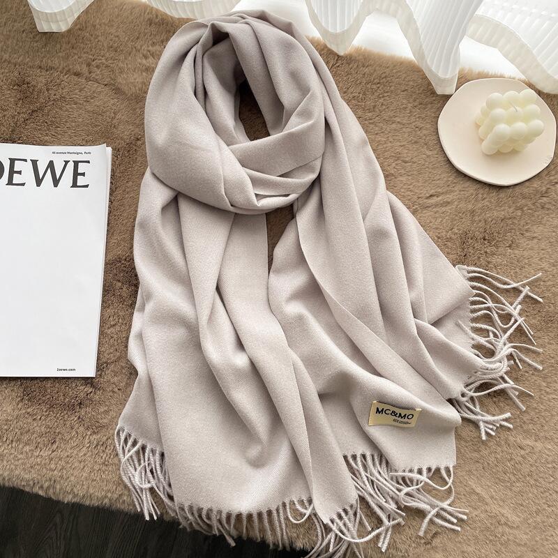 Cashmere Scarf Feels Solid Color Fringed Shawl Long Paragraph Couple Warm Imitation Cashmere Scarf Versatile Monochrome Shawl