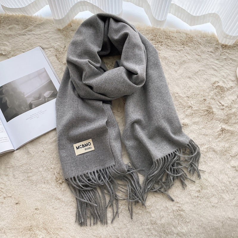 Cashmere Scarf Feels Solid Color Fringed Shawl Long Paragraph Couple Warm Imitation Cashmere Scarf Versatile Monochrome Shawl