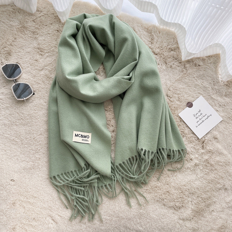 Cashmere Scarf Feels Solid Color Fringed Shawl Long Paragraph Couple Warm Imitation Cashmere Scarf Versatile Monochrome Shawl