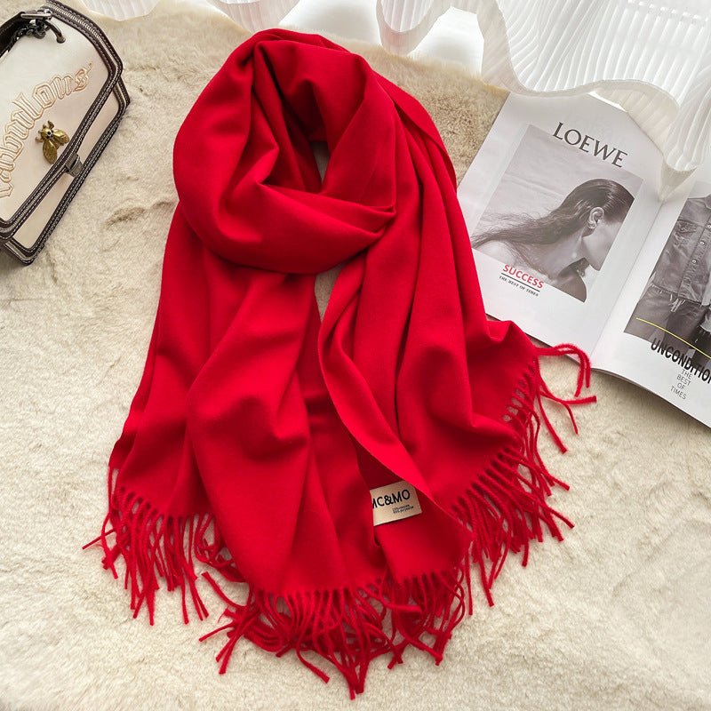 Cashmere Scarf Feels Solid Color Fringed Shawl Long Paragraph Couple Warm Imitation Cashmere Scarf Versatile Monochrome Shawl