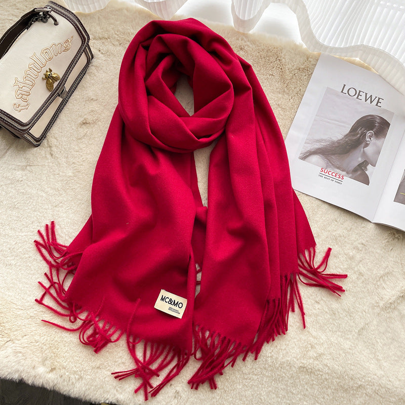 Cashmere Scarf Feels Solid Color Fringed Shawl Long Paragraph Couple Warm Imitation Cashmere Scarf Versatile Monochrome Shawl