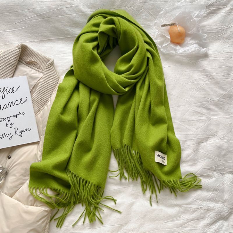 Cashmere Scarf Feels Solid Color Fringed Shawl Long Paragraph Couple Warm Imitation Cashmere Scarf Versatile Monochrome Shawl