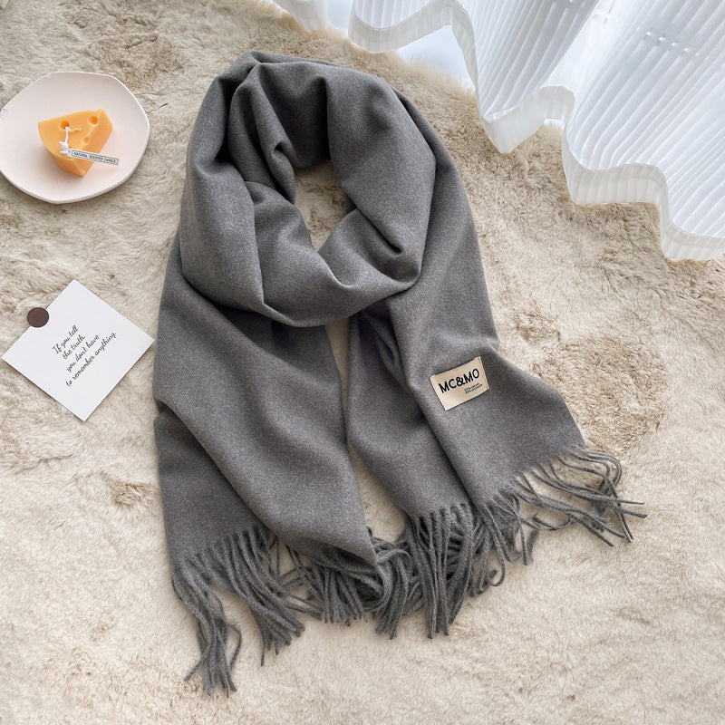 Cashmere Scarf Feels Solid Color Fringed Shawl Long Paragraph Couple Warm Imitation Cashmere Scarf Versatile Monochrome Shawl