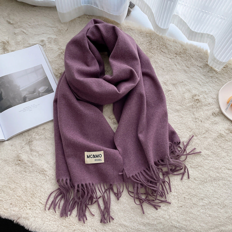 Cashmere Scarf Feels Solid Color Fringed Shawl Long Paragraph Couple Warm Imitation Cashmere Scarf Versatile Monochrome Shawl