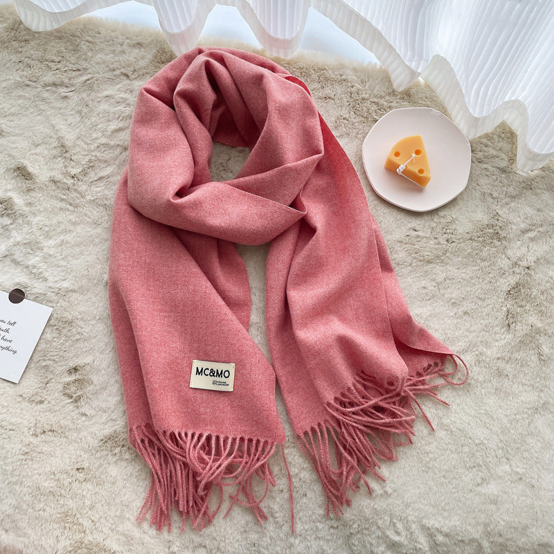 Cashmere Scarf Feels Solid Color Fringed Shawl Long Paragraph Couple Warm Imitation Cashmere Scarf Versatile Monochrome Shawl