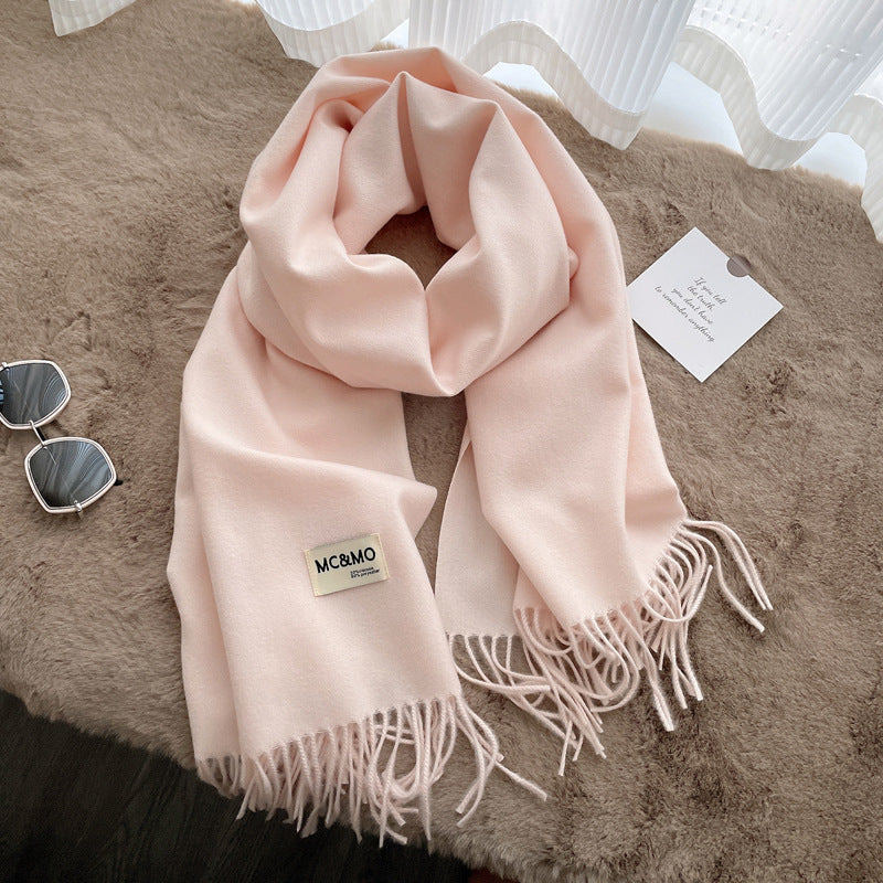 Cashmere Scarf Feels Solid Color Fringed Shawl Long Paragraph Couple Warm Imitation Cashmere Scarf Versatile Monochrome Shawl