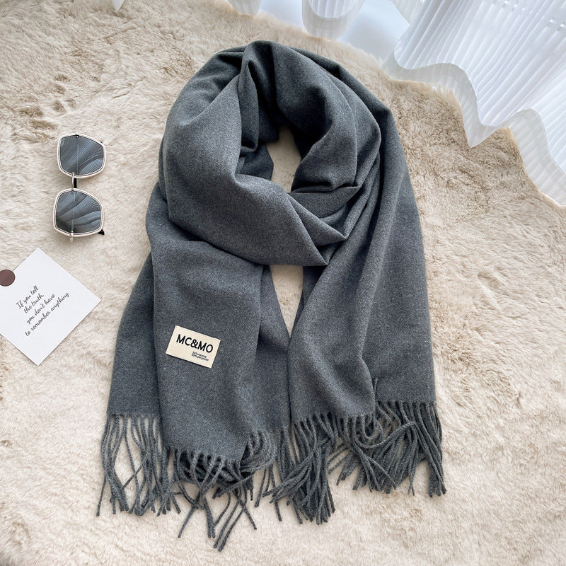 Cashmere Scarf Feels Solid Color Fringed Shawl Long Paragraph Couple Warm Imitation Cashmere Scarf Versatile Monochrome Shawl