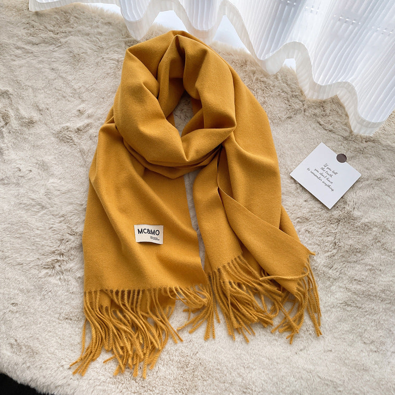 Cashmere Scarf Feels Solid Color Fringed Shawl Long Paragraph Couple Warm Imitation Cashmere Scarf Versatile Monochrome Shawl