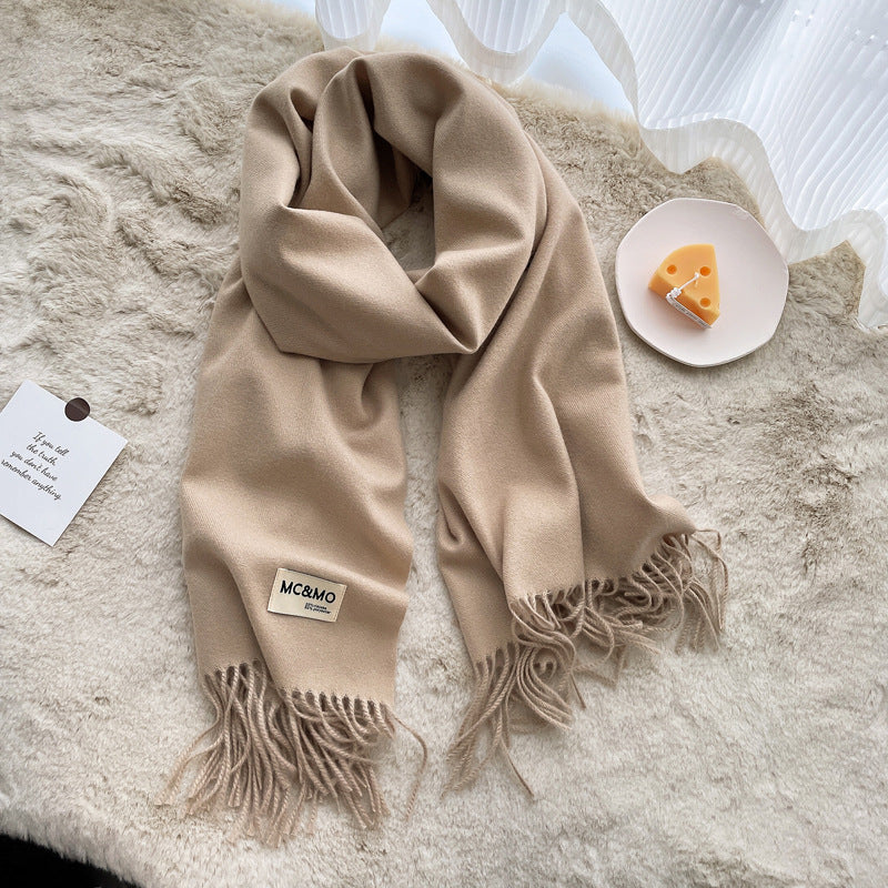 Cashmere Scarf Feels Solid Color Fringed Shawl Long Paragraph Couple Warm Imitation Cashmere Scarf Versatile Monochrome Shawl