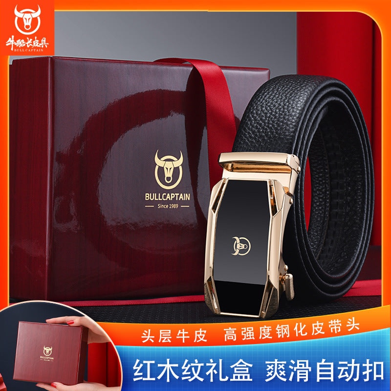 Leather Goods Genuine Leather Belt Men&amp;#039;s High-End Genuine Belt Automatic Buckle First Layer Cowhide Pants With Gift Box