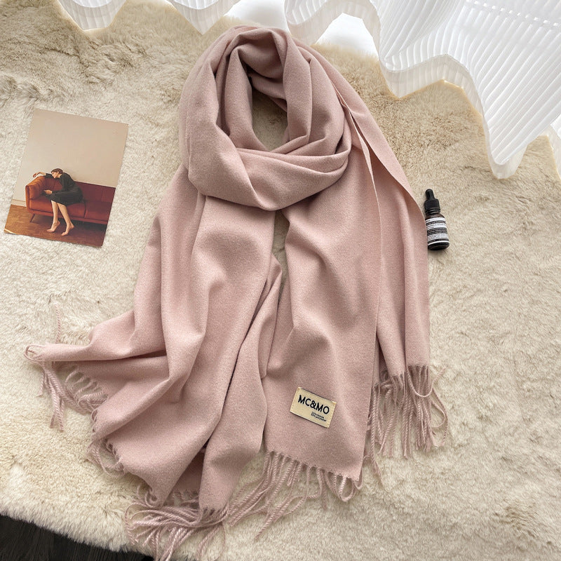 Cashmere Scarf Feels Solid Color Fringed Shawl Long Paragraph Couple Warm Imitation Cashmere Scarf Versatile Monochrome Shawl