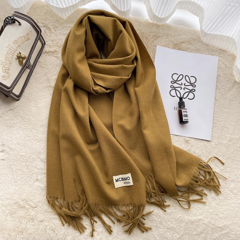 Cashmere Scarf Feels Solid Color Fringed Shawl Long Paragraph Couple Warm Imitation Cashmere Scarf Versatile Monochrome Shawl