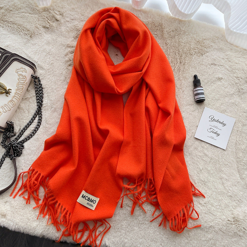 Cashmere Scarf Feels Solid Color Fringed Shawl Long Paragraph Couple Warm Imitation Cashmere Scarf Versatile Monochrome Shawl