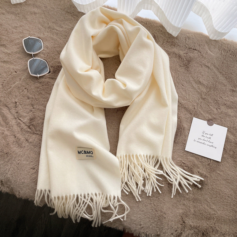 Cashmere Scarf Feels Solid Color Fringed Shawl Long Paragraph Couple Warm Imitation Cashmere Scarf Versatile Monochrome Shawl