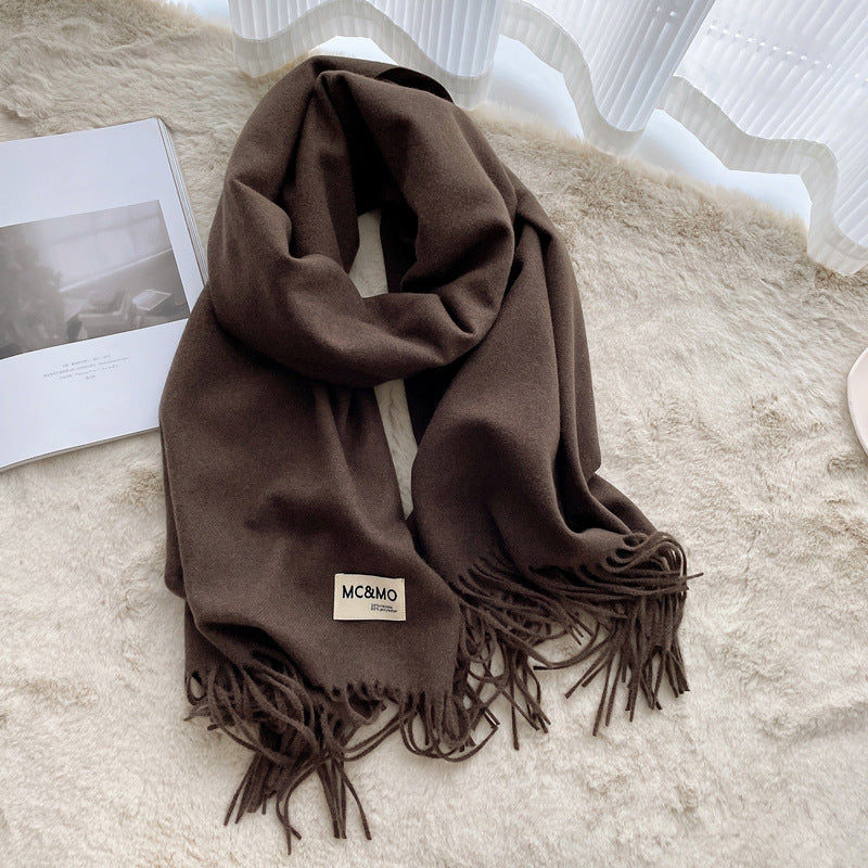 Cashmere Scarf Feels Solid Color Fringed Shawl Long Paragraph Couple Warm Imitation Cashmere Scarf Versatile Monochrome Shawl