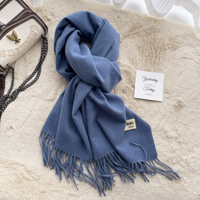 Cashmere Scarf Feels Solid Color Fringed Shawl Long Paragraph Couple Warm Imitation Cashmere Scarf Versatile Monochrome Shawl