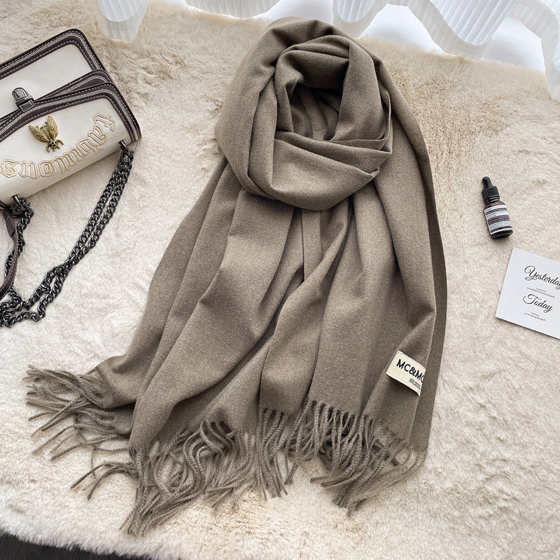 Cashmere Scarf Feels Solid Color Fringed Shawl Long Paragraph Couple Warm Imitation Cashmere Scarf Versatile Monochrome Shawl