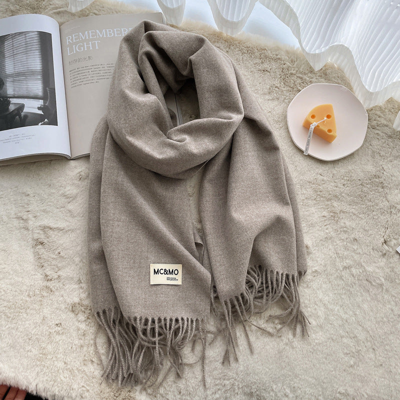 Cashmere Scarf Feels Solid Color Fringed Shawl Long Paragraph Couple Warm Imitation Cashmere Scarf Versatile Monochrome Shawl