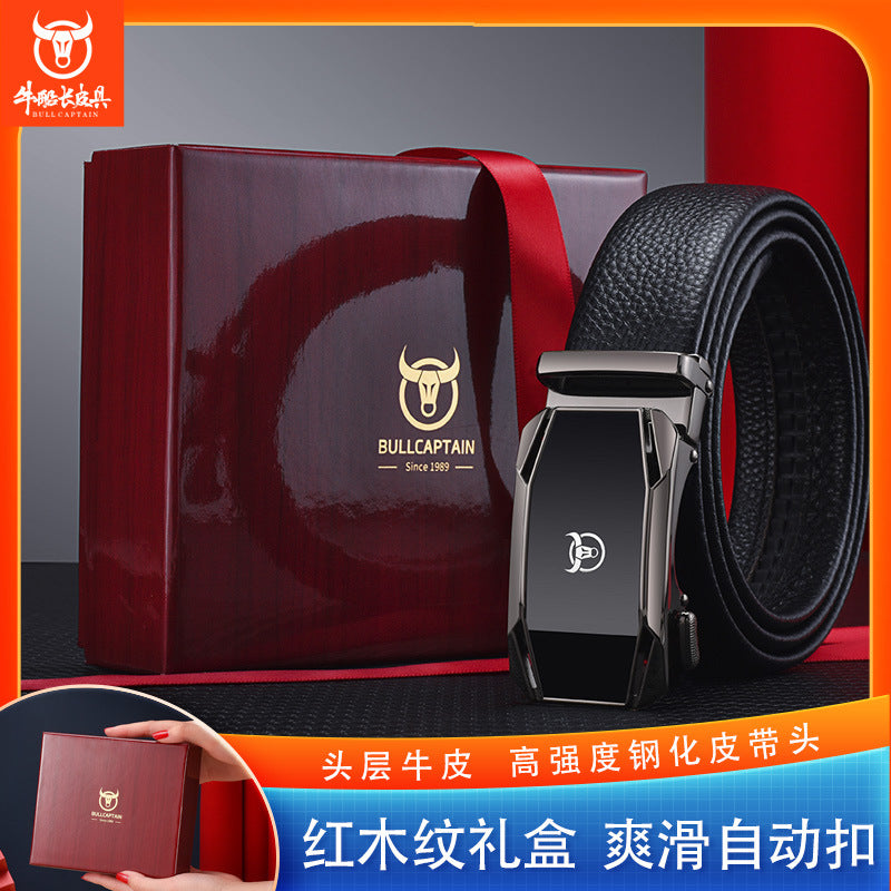 Leather Goods Genuine Leather Belt Men&amp;#039;s High-End Genuine Belt Automatic Buckle First Layer Cowhide Pants With Gift Box