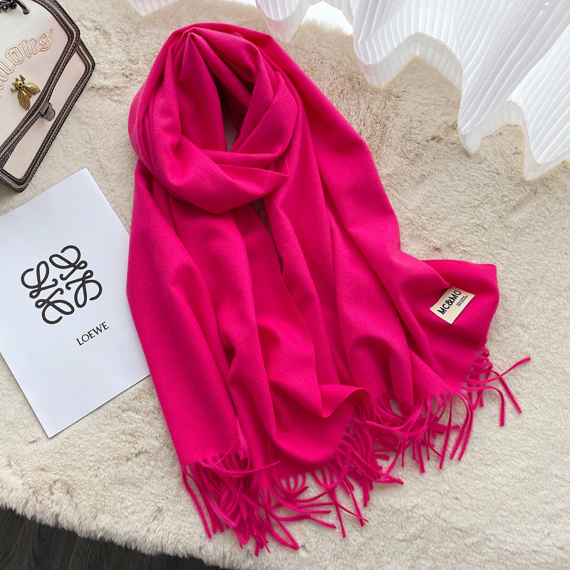 Cashmere Scarf Feels Solid Color Fringed Shawl Long Paragraph Couple Warm Imitation Cashmere Scarf Versatile Monochrome Shawl