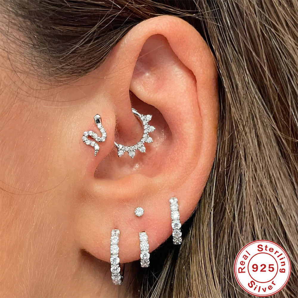 S925 Sterling Silver Cartilage Piercing Zircon With Diamond Earrings