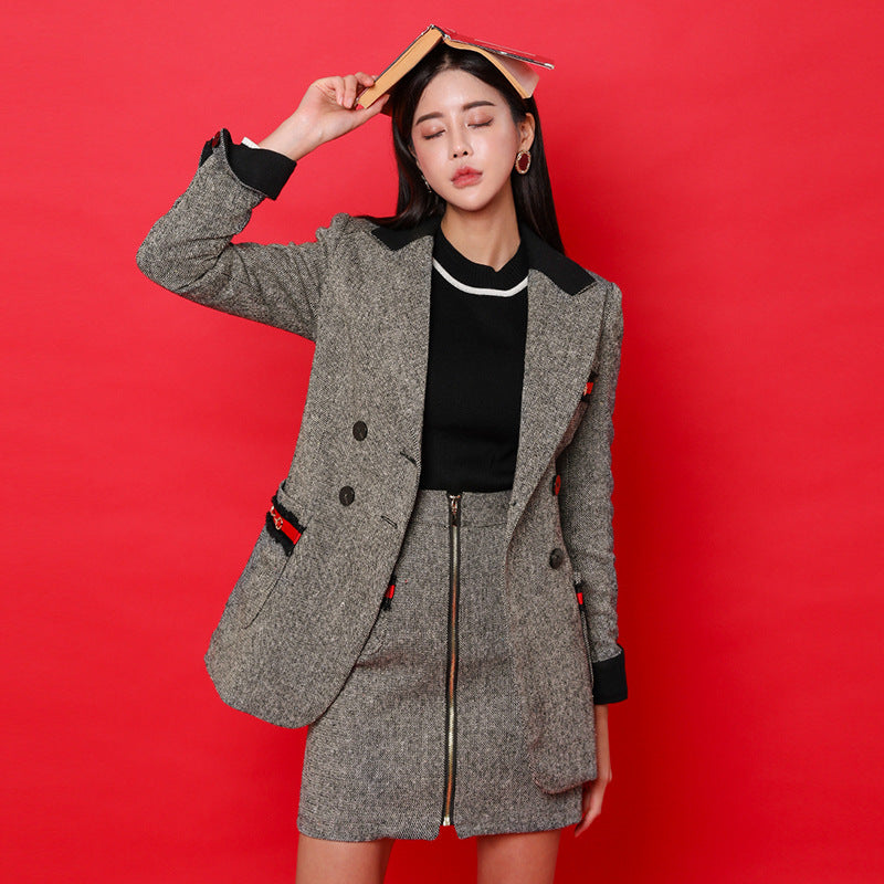 The New Product Is Thin Woolen Coat And Waist Skirt Two-piece Suit