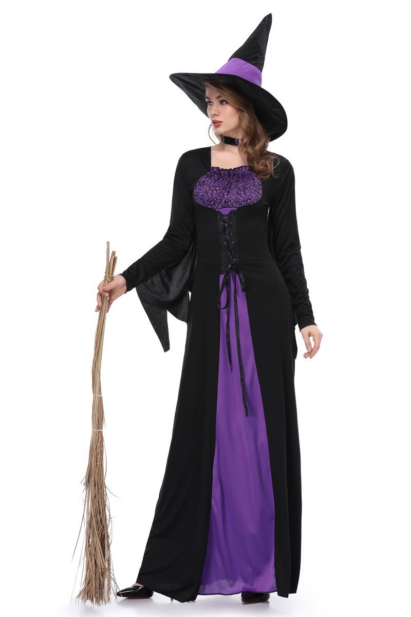 New Halloween Witch Costume Adult Cosplay Purple Witch Dress Cosplay Costume