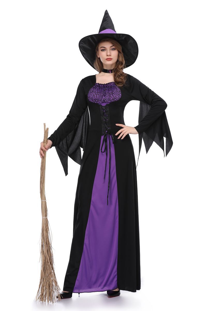 New Halloween Witch Costume Adult Cosplay Purple Witch Dress Cosplay Costume