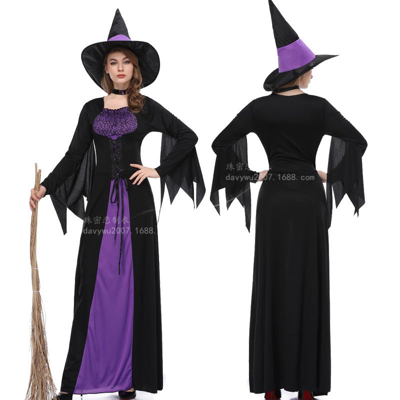 New Halloween Witch Costume Adult Cosplay Purple Witch Dress Cosplay Costume