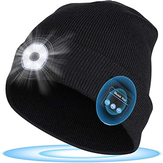 Cross-border New Wireless Bluetooth Hat Led Light Binaural Music Call Knitted Hat Outdoor Lighting Head-mounted Lamp