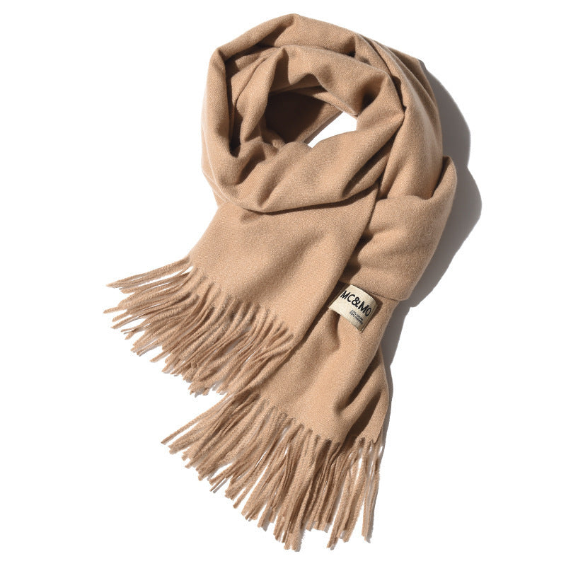 Cashmere Scarf Feels Solid Color Fringed Shawl Long Paragraph Couple Warm Imitation Cashmere Scarf Versatile Monochrome Shawl