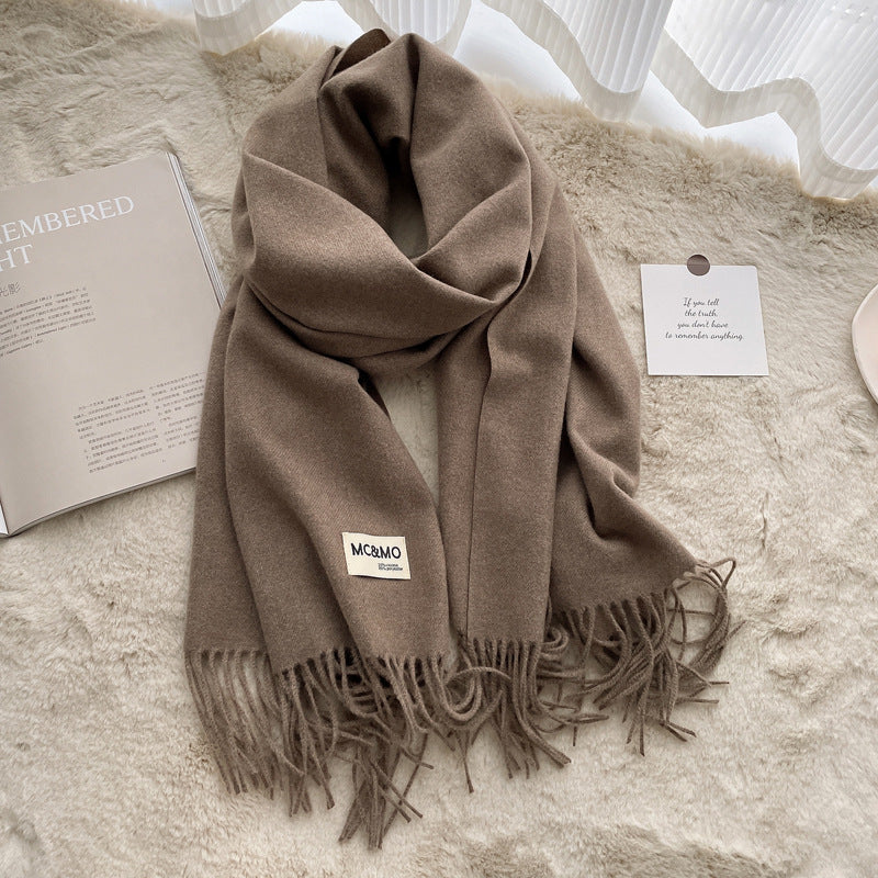 Cashmere Scarf Feels Solid Color Fringed Shawl Long Paragraph Couple Warm Imitation Cashmere Scarf Versatile Monochrome Shawl