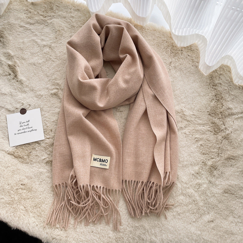 Cashmere Scarf Feels Solid Color Fringed Shawl Long Paragraph Couple Warm Imitation Cashmere Scarf Versatile Monochrome Shawl