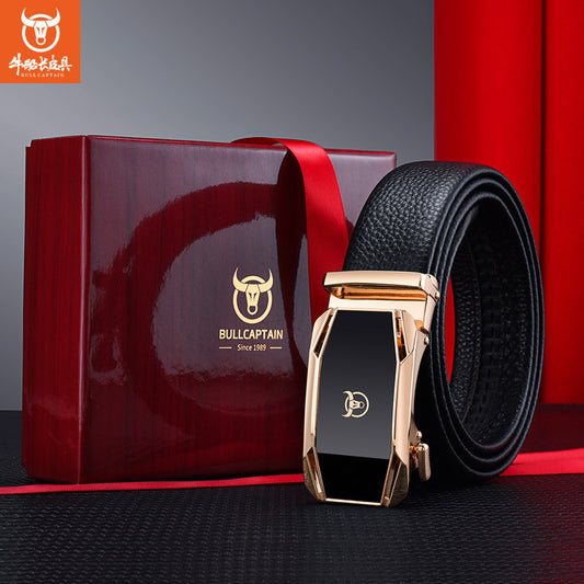 Leather Goods Genuine Leather Belt Men&amp;#039;s High-End Genuine Belt Automatic Buckle First Layer Cowhide Pants With Gift Box